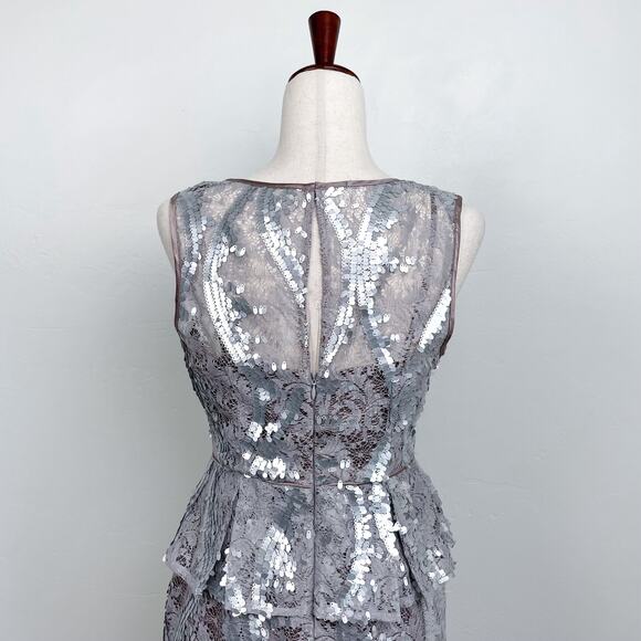Adrianna Papell Silver Sequin Lace Sleeveless Peplum Cocktail Dress - Picture 7 of 10